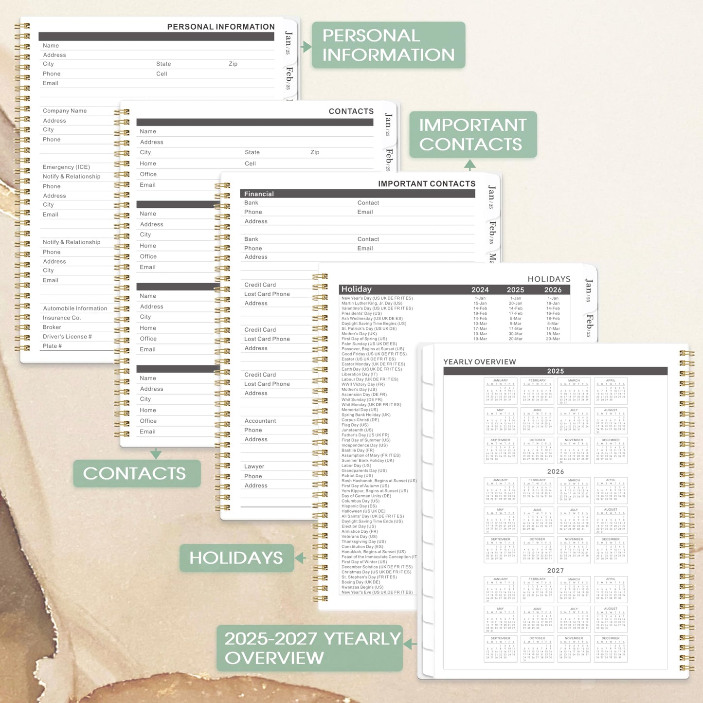 Feteulo Monthly Planner 2025-2026 - 2 Year Monthly Calendar/Planner 2025-2026, Jan 2025 - Dec 2026, 9" x 11", 24 Monthly Tabs, Two-Side Pocket, Twin-Wire Binding, Note Pages, Holidays & Julian Dates