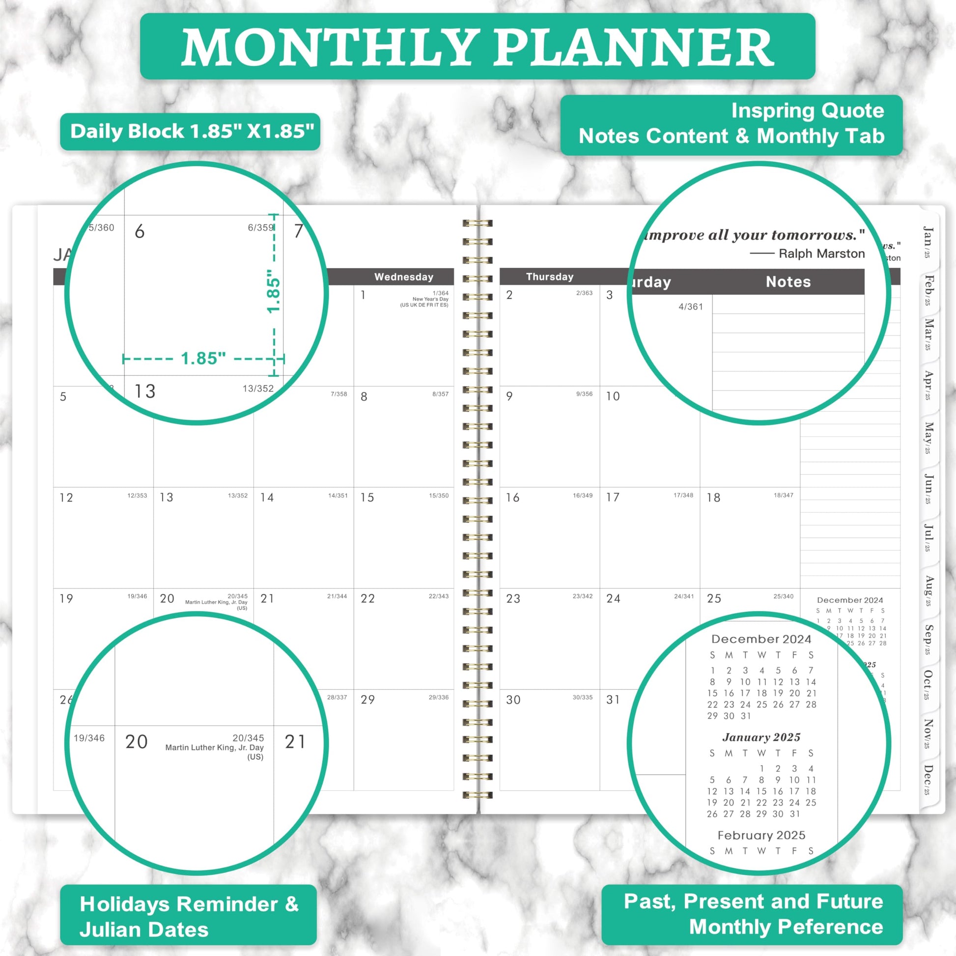 Frasukis Monthly Planner 2025-2026 - Planner 2025-2026, JAN. 2025 to DEC. 2026, 8.5“ x 11” with Ample Blocks and Monthly Tabs, 2025-2026 Monthly Planner