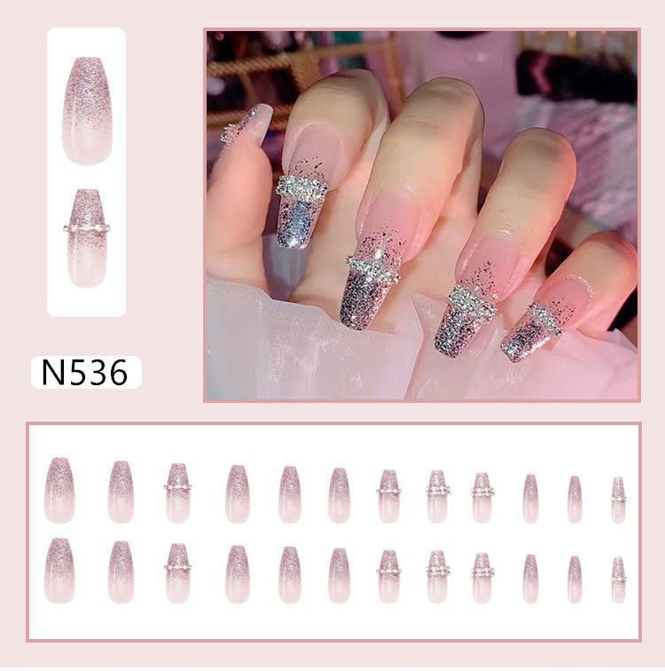 LovelyRLovely 0 N536 / With glue LovelyRLovely French Sparkling Diamond Wear Fake Nail Set