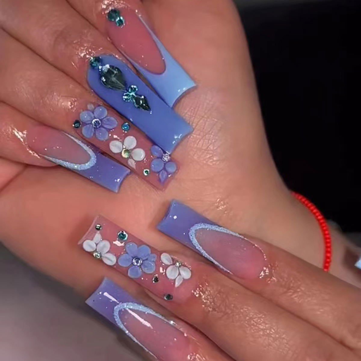 LovelyRLovely 0 SGCY 126 / SGCY 126 LovelyRLovely Long Blue Flowers Press-On Nail