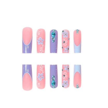 LovelyRLovely 0 SGCY 126 / SGCY 126 LovelyRLovely Long Blue Flowers Press-On Nail