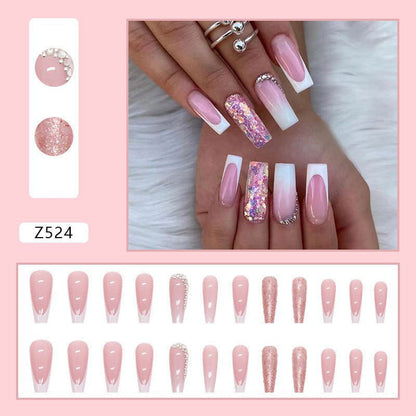 LovelyRLovely 0 Z524 Flash Ballet LovelyRLovely Women's French Gradient Length Pile Rhinestone Fake Nails