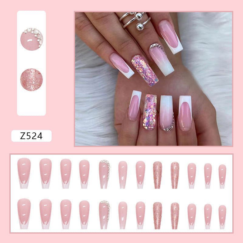 LovelyRLovely 0 Z524 Flash Ballet LovelyRLovely Women's French Gradient Length Pile Rhinestone Fake Nails