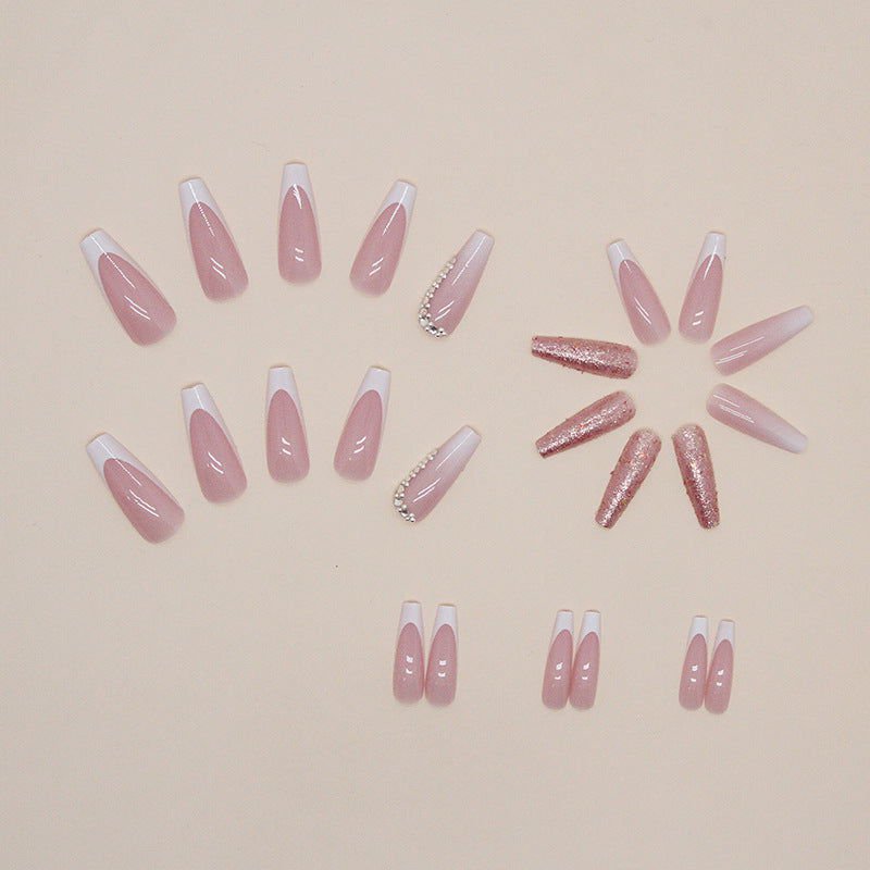 LovelyRLovely 0 Z524 Flash Ballet LovelyRLovely Women's French Gradient Length Pile Rhinestone Fake Nails