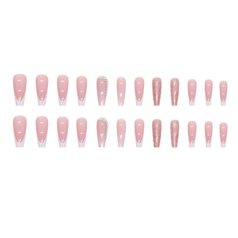 LovelyRLovely 0 Z524 Flash Ballet LovelyRLovely Women's French Gradient Length Pile Rhinestone Fake Nails