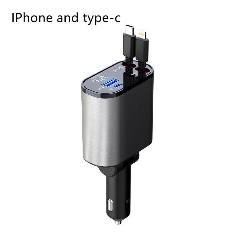 LovelyRLovely 100W Super Fast Charging Car Cigarette L Metal Silver Gray / 100W 100W Super Fast Charging Car Cigarette Lighter USB And TYPE-C Adapter