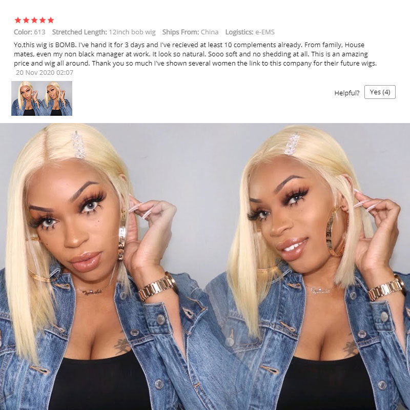 LovelyRLovely 613 Blonde Bob Wig Short Straight Human LovelyRLovely 613 Blonde Bob Human Hair Wig