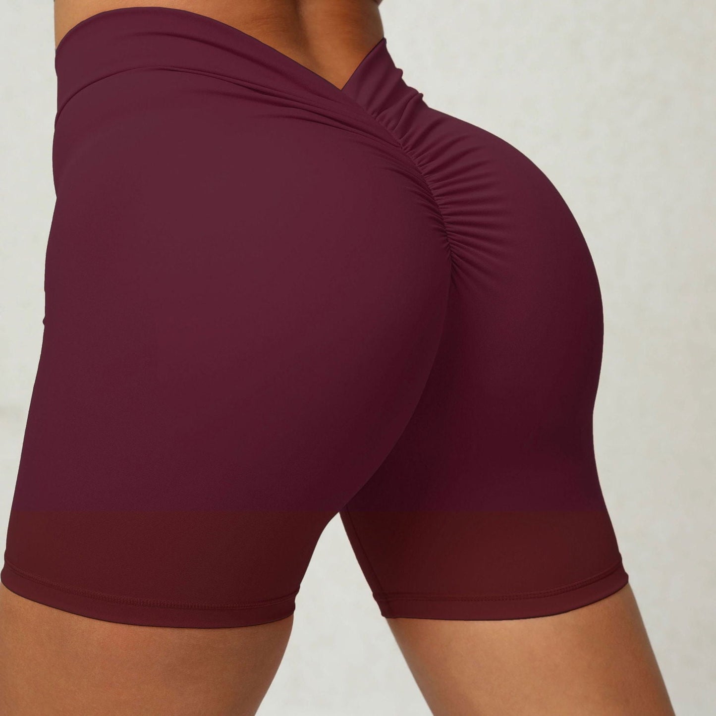 LovelyRLovely Back Waist Deep V-shaped Wrinkle Tight Y Wine Red / L LovelyRLovely Deep V-shaped Wrinkle Tight Yoga Shorts