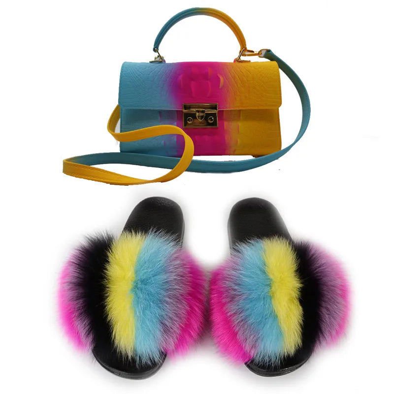 LovelyRLovely bag & shoes set as pic 1 / 6 LovelyRLovely Women Casual Plush Fur Slippers With Handbag