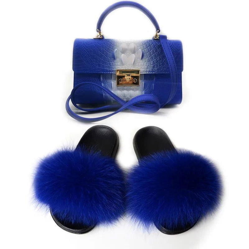 LovelyRLovely bag & shoes set as pic 13 / 9 LovelyRLovely Women Casual Plush Fur Slippers With Handbag