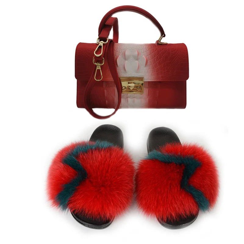 LovelyRLovely bag & shoes set as pic 14 / 6 LovelyRLovely Women Casual Plush Fur Slippers With Handbag