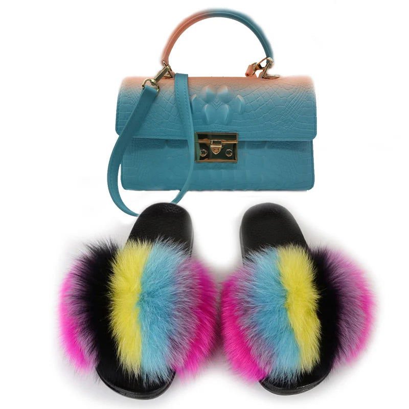 LovelyRLovely bag & shoes set as pic 15 / 11 LovelyRLovely Women Casual Plush Fur Slippers With Handbag