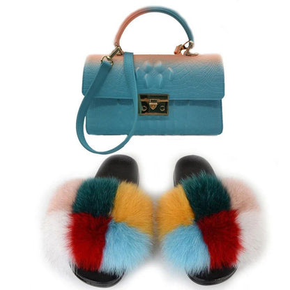 LovelyRLovely bag & shoes set as pic 16 / 6 LovelyRLovely Women Casual Plush Fur Slippers With Handbag