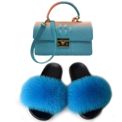 LovelyRLovely bag & shoes set as pic 18 / 9 LovelyRLovely Women Casual Plush Fur Slippers With Handbag