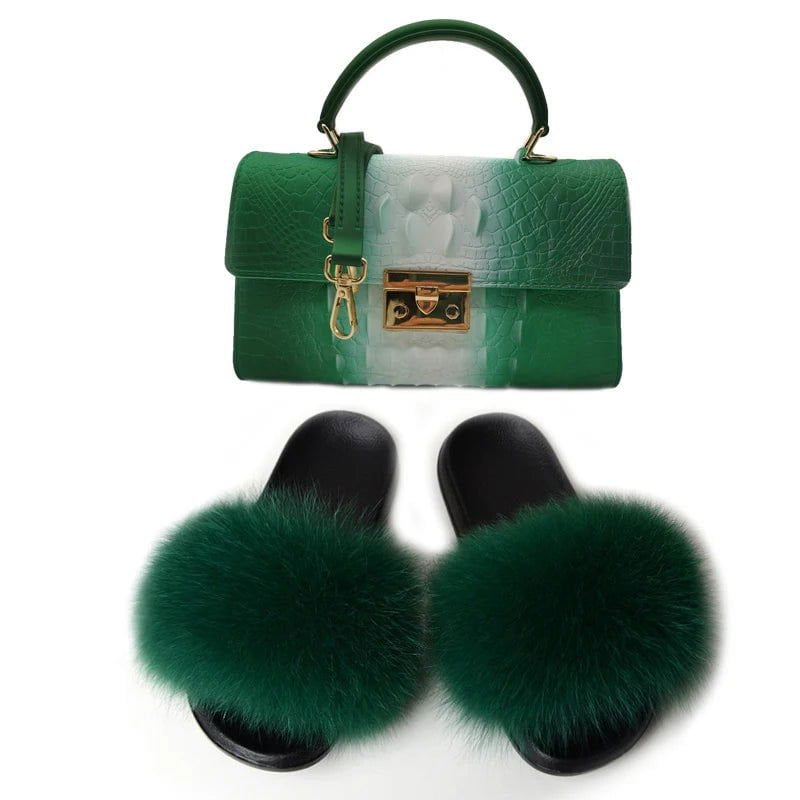 LovelyRLovely bag & shoes set as pic 19 / 6 LovelyRLovely Women Casual Plush Fur Slippers With Handbag