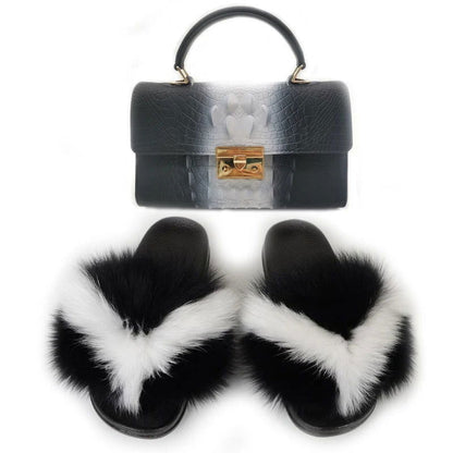 LovelyRLovely bag & shoes set as pic 23 / 6 LovelyRLovely Women Casual Plush Fur Slippers With Handbag