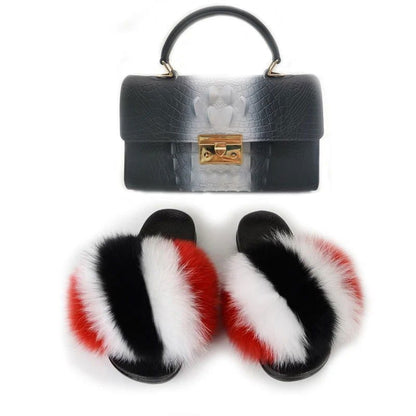 LovelyRLovely bag & shoes set as pic 24 / 7 LovelyRLovely Women Casual Plush Fur Slippers With Handbag