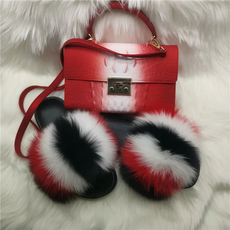 LovelyRLovely bag & shoes set as pic 27 / 6 LovelyRLovely Women Casual Plush Fur Slippers With Handbag