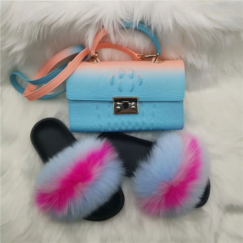 LovelyRLovely bag & shoes set as pic 29 / 6 LovelyRLovely Women Casual Plush Fur Slippers With Handbag