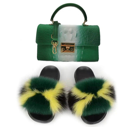 LovelyRLovely bag & shoes set as pic 31 / 7 LovelyRLovely Women Casual Plush Fur Slippers With Handbag