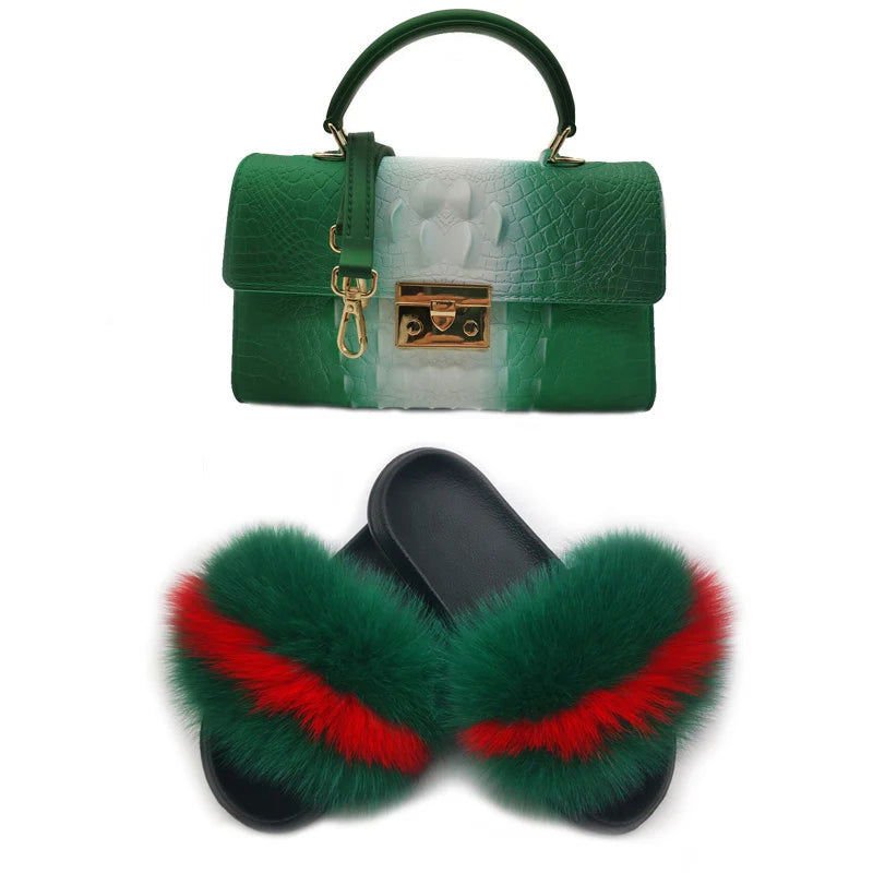 LovelyRLovely bag & shoes set as pic 33 / 6 LovelyRLovely Women Casual Plush Fur Slippers With Handbag