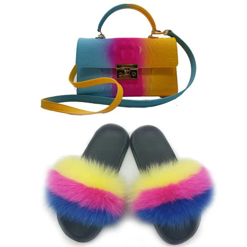 LovelyRLovely bag & shoes set as pic 4 / 6 LovelyRLovely Women Casual Plush Fur Slippers With Handbag