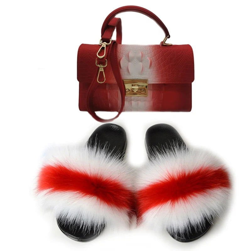 LovelyRLovely bag & shoes set as pic 5 / 7 LovelyRLovely Women Casual Plush Fur Slippers With Handbag