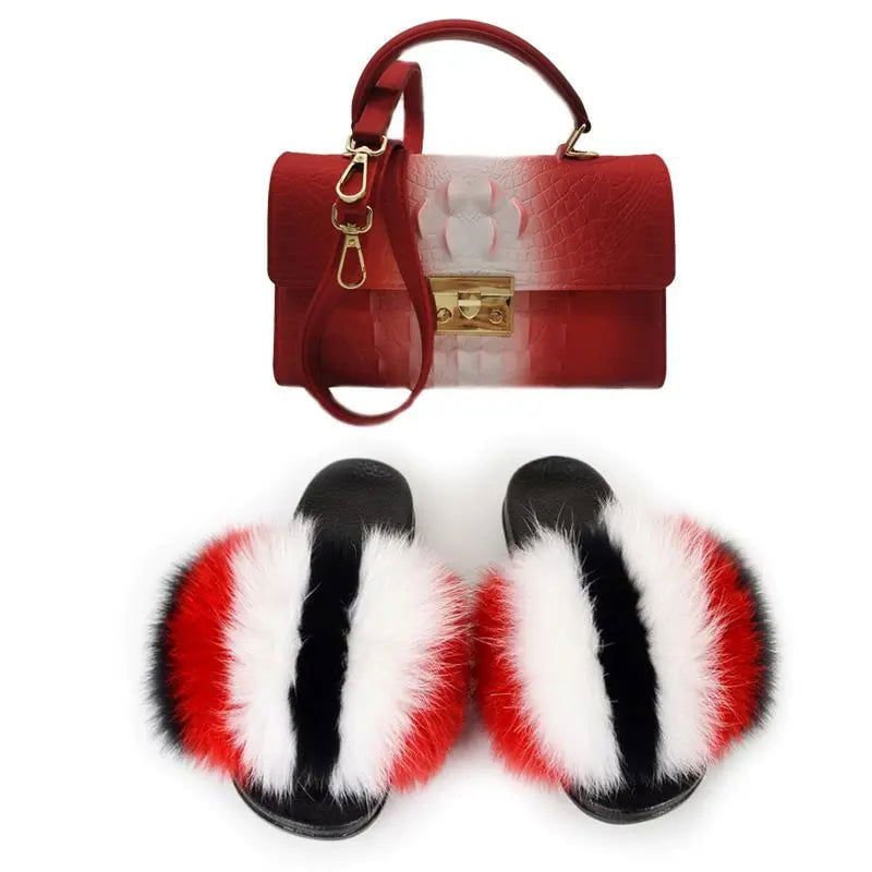 LovelyRLovely bag & shoes set as pic 6 / 9 LovelyRLovely Women Casual Plush Fur Slippers With Handbag