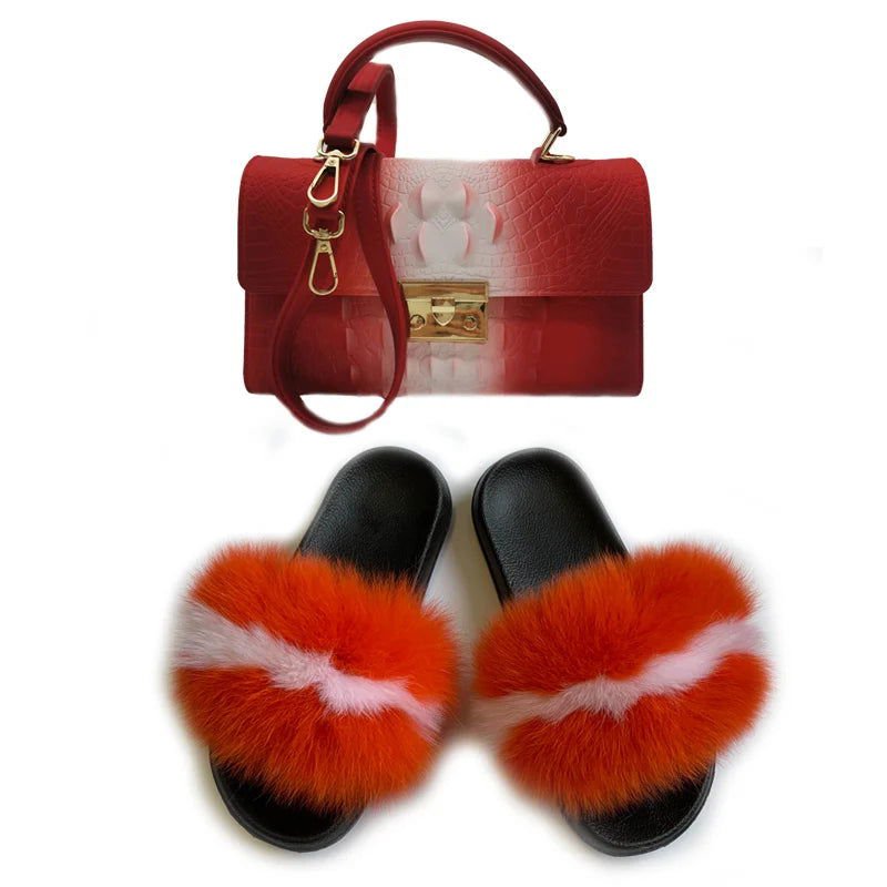 LovelyRLovely bag & shoes set as pic 7 / 9 LovelyRLovely Women Casual Plush Fur Slippers With Handbag