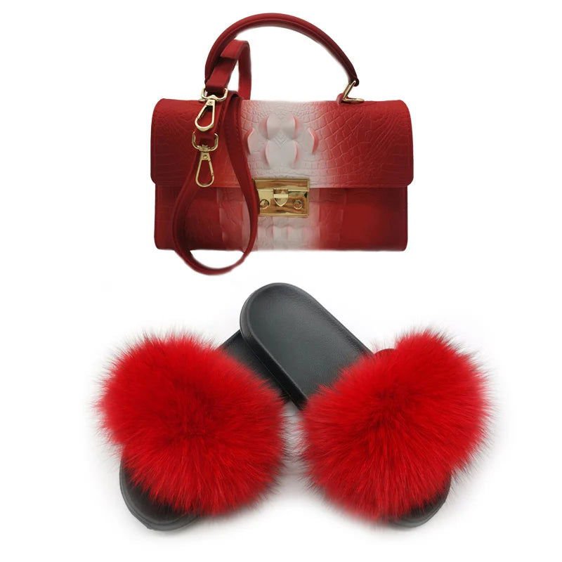 LovelyRLovely bag & shoes set as pic 8 / 6 LovelyRLovely Women Casual Plush Fur Slippers With Handbag