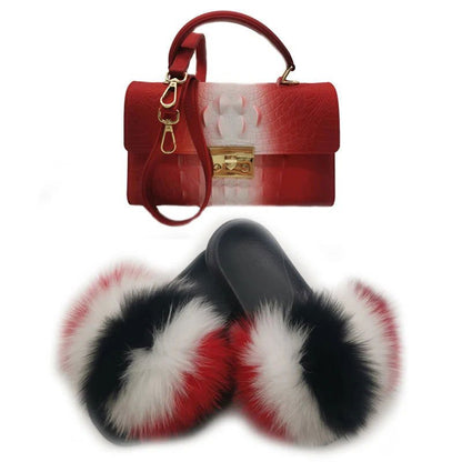 LovelyRLovely bag & shoes set as pic 9 / 6 LovelyRLovely Women Casual Plush Fur Slippers With Handbag