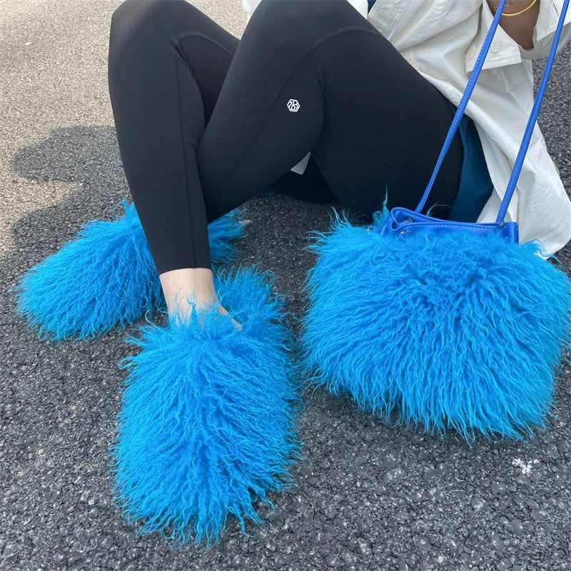 LovelyRLovely bag & shoes set faux fur blue set / 5 LovelyRLovely Hot Summer Faux Fur Slide and Bag sets