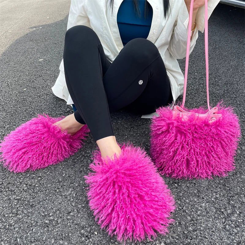 LovelyRLovely bag & shoes set faux  hot pink set / 8 LovelyRLovely Hot Summer Faux Fur Slide and Bag sets