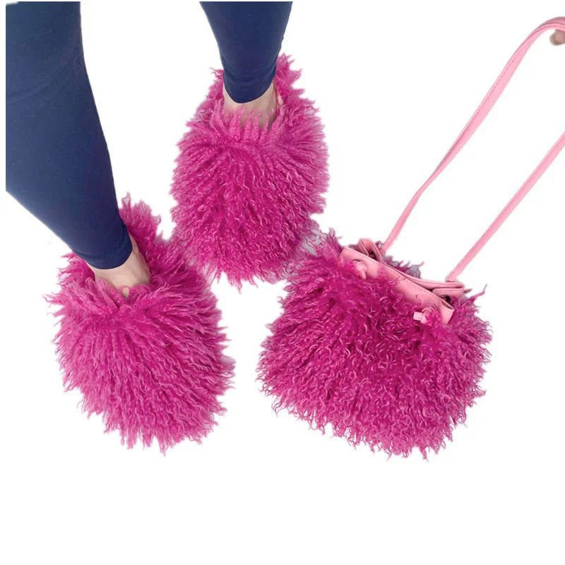 LovelyRLovely bag & shoes set LovelyRLovely Fluffy Faux Fur Slippers And Handbags Set