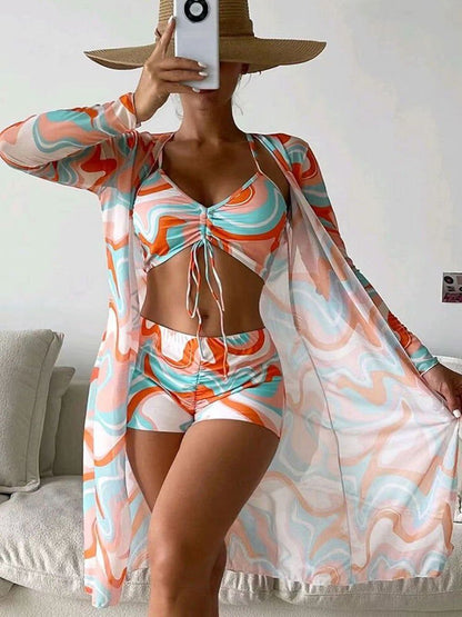 LovelyRLovely Bikini set LovelyRLovely 3pcs Pring Bikini With Long Sleeve Cardigan