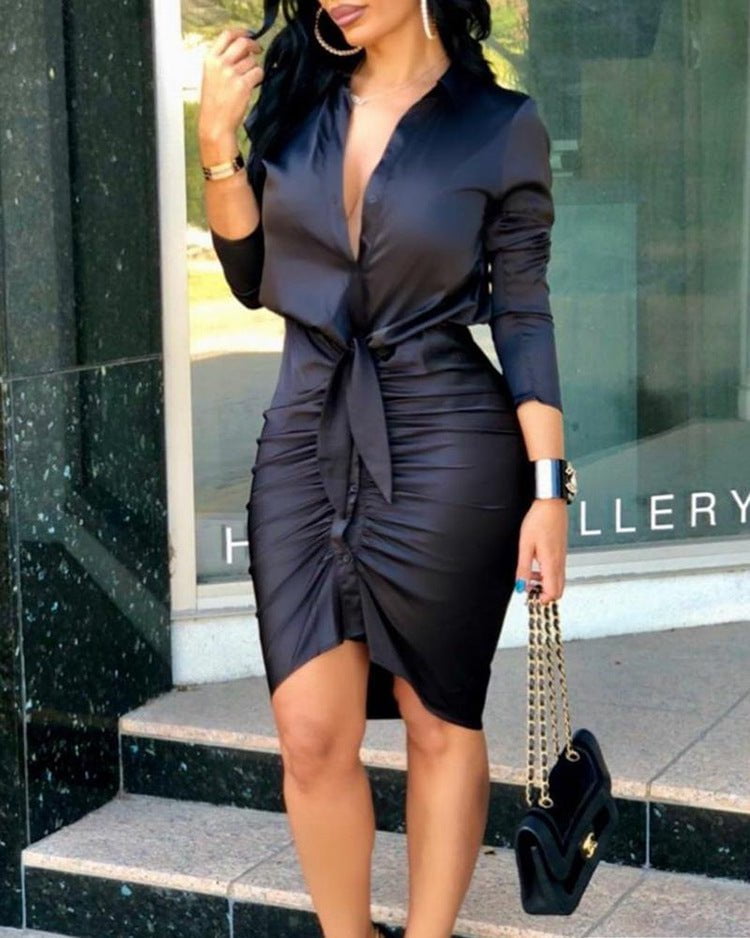 LovelyRLovely Black / L LovelyRLovely Women's Lace-up Long Sleeve Midi Dress