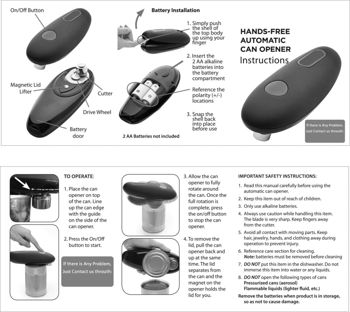 LovelyRLovely Black LovelyRLovely Automatic One Touch Portable Can Opener