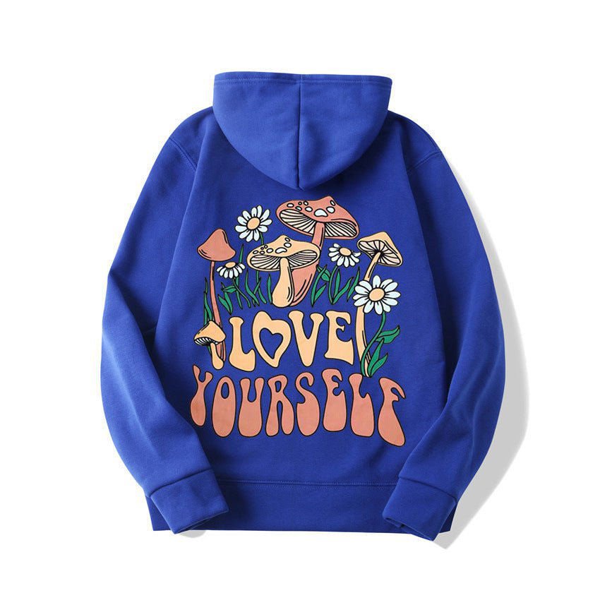 LovelyRLovely Blue / L Plus Size Loose Mushroom Slogan Hoodie