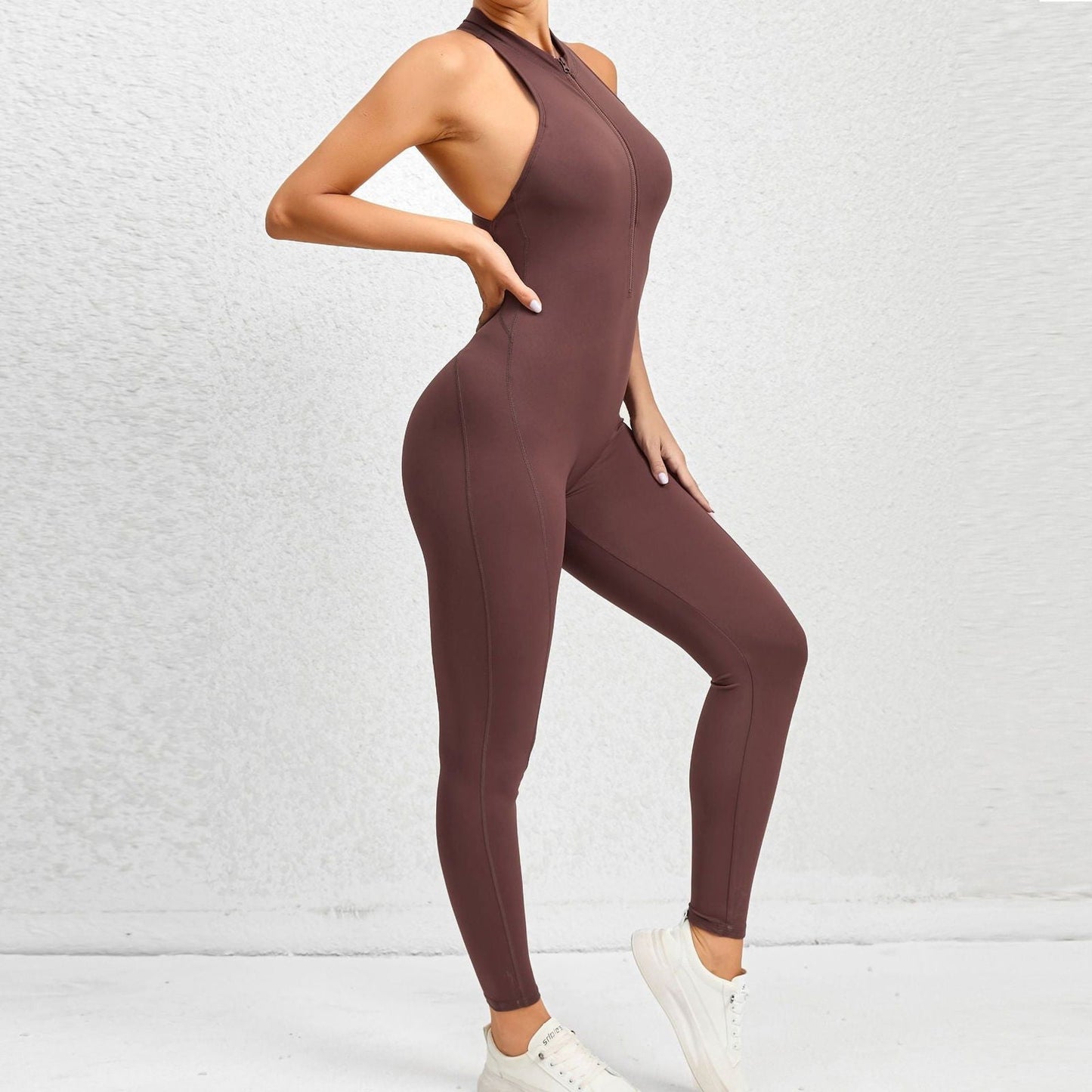 LovelyRLovely Brown / L LovelyRLovely Women's Zipper  Yoga Jumpsuit