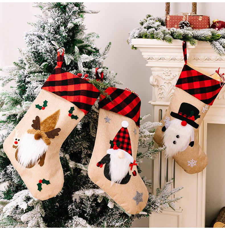 LovelyRLovely Christmas Red And Black Plaid Embroidere Christmas Red And Black Plaid Embroidered Stockings