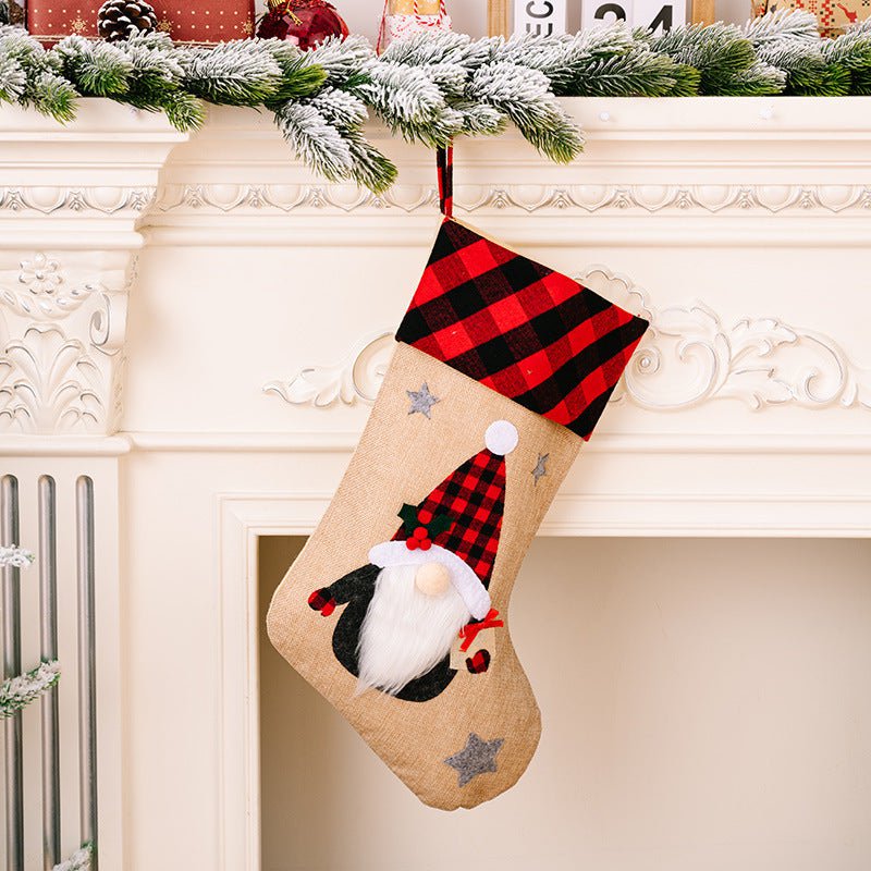 LovelyRLovely Christmas Red And Black Plaid Embroidere Christmas Stockings Old Man Christmas Red And Black Plaid Embroidered Stockings