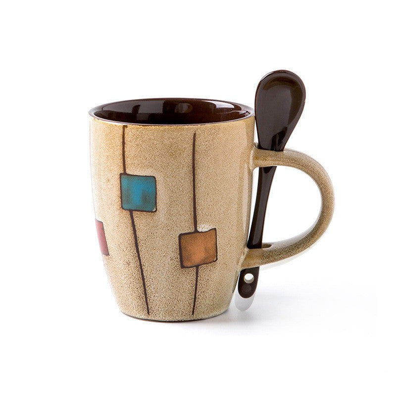 LovelyRLovely Creative Coffee Cup Milk Cup Mug With Li Beige square LovelyRLovely Creative Coffee Mug With Lid +Spoon