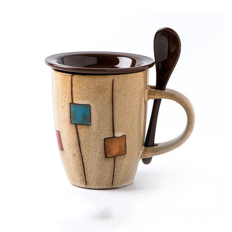 LovelyRLovely Creative Coffee Cup Milk Cup Mug With Li Beige square set LovelyRLovely Creative Coffee Mug With Lid +Spoon