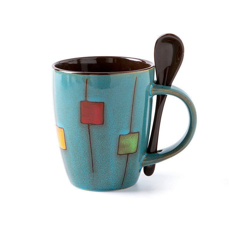 LovelyRLovely Creative Coffee Cup Milk Cup Mug With Li Blue square LovelyRLovely Creative Coffee Mug With Lid +Spoon