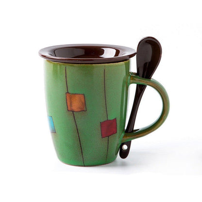 LovelyRLovely Creative Coffee Cup Milk Cup Mug With Li Green square suit LovelyRLovely Creative Coffee Mug With Lid +Spoon