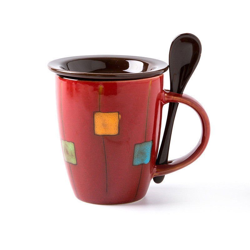 LovelyRLovely Creative Coffee Cup Milk Cup Mug With Li Red square suit LovelyRLovely Creative Coffee Mug With Lid +Spoon