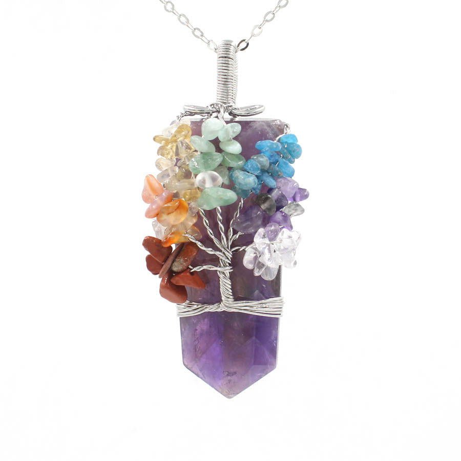 LovelyRLovely Crystal Column Tree Of Life Winding Pend Amethyst LovelyRLovely Crystal Column Tree Of Life Winding Pendant Necklace