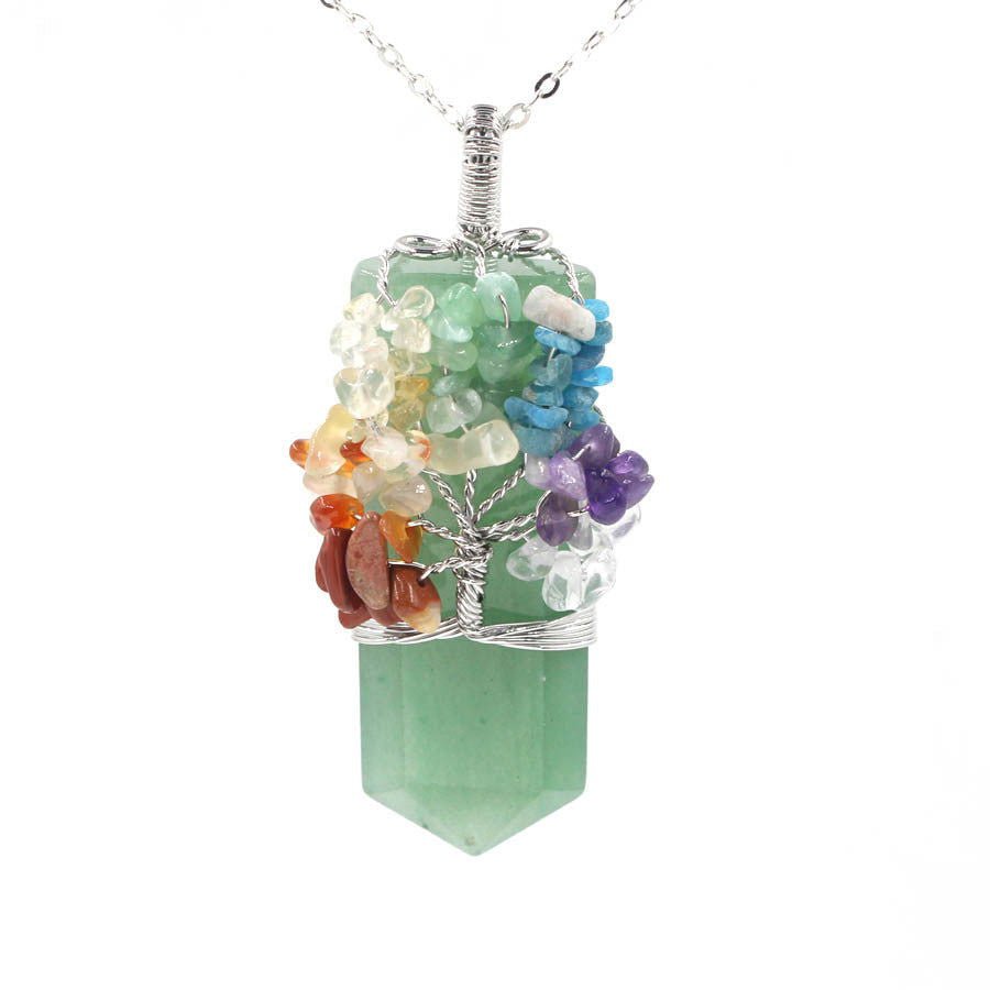 LovelyRLovely Crystal Column Tree Of Life Winding Pend Green Aventurine LovelyRLovely Crystal Column Tree Of Life Winding Pendant Necklace