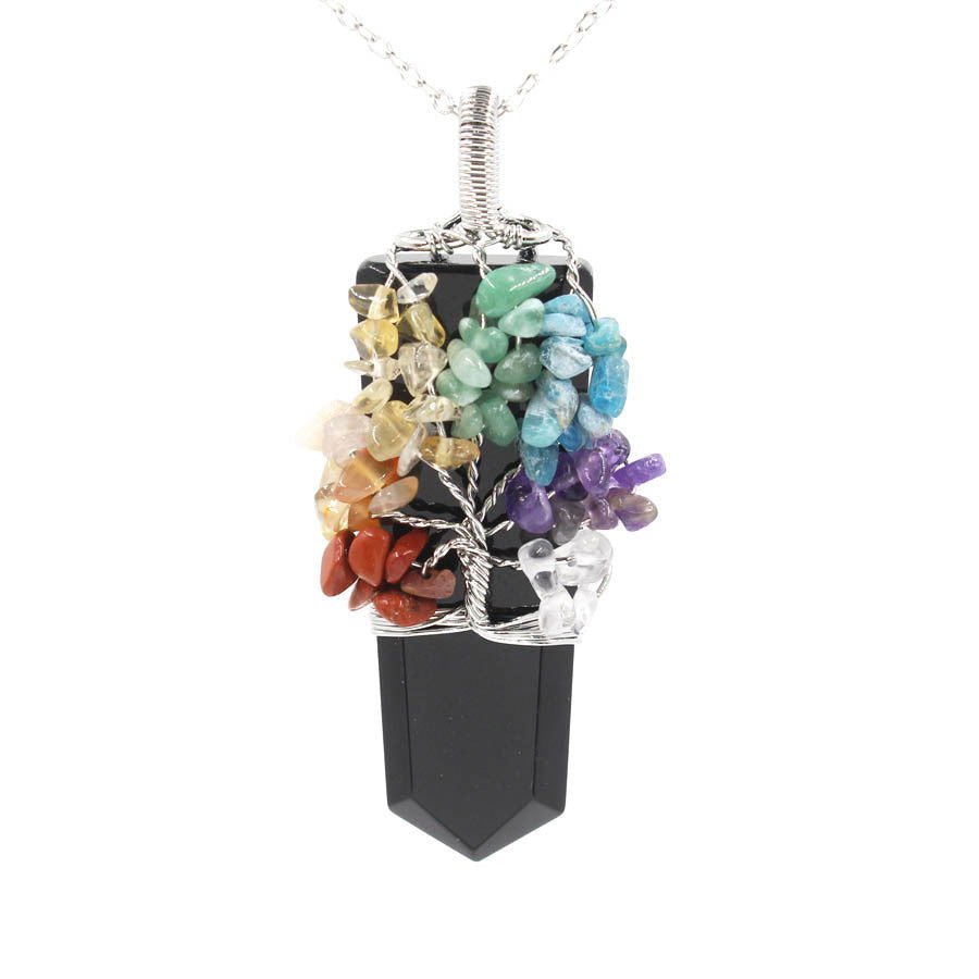 LovelyRLovely Crystal Column Tree Of Life Winding Pend Obsidian LovelyRLovely Crystal Column Tree Of Life Winding Pendant Necklace