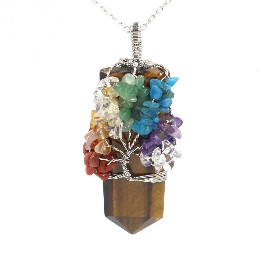 LovelyRLovely Crystal Column Tree Of Life Winding Pend Tigers Eye LovelyRLovely Crystal Column Tree Of Life Winding Pendant Necklace